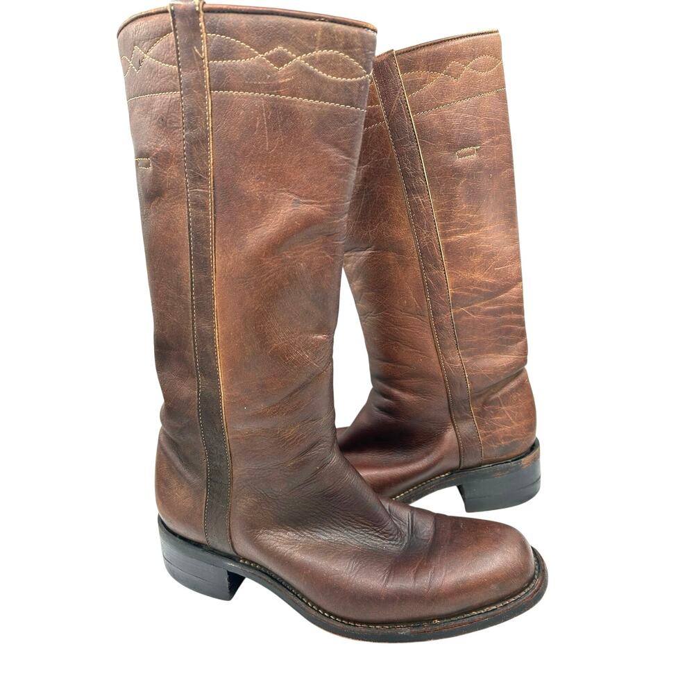 VINTAGE CAMPUS Boot “ FRYE LIKE“ Western TAll Square Toe decorative stitching 11